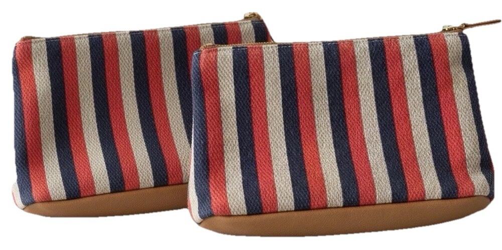 2-Pack Universal Thread Striped Canvas Wristlet Makeup Pouches 10x7 Eco NWT